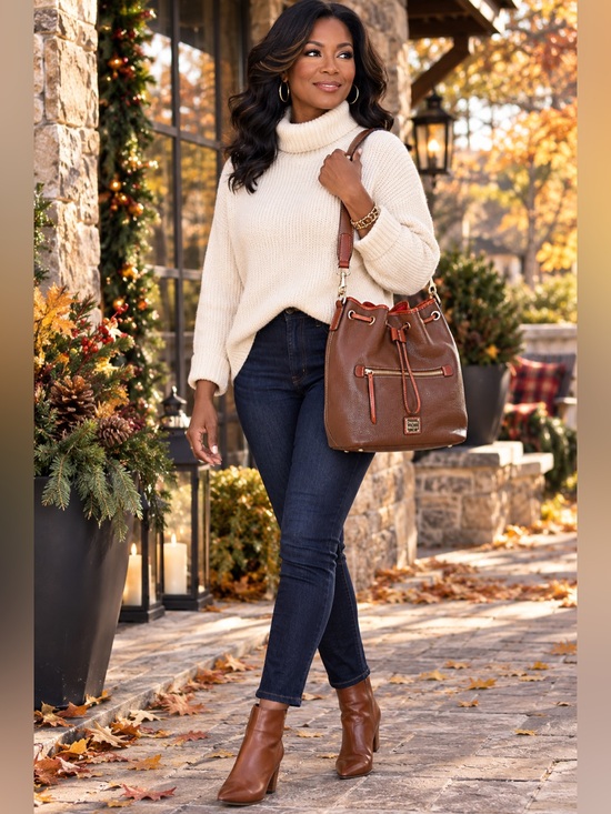 Dooney & Bourke Handbags - Dooney & Bourke Brown Pebble Grain Leather Drawstring Bucket Shoulder Bag